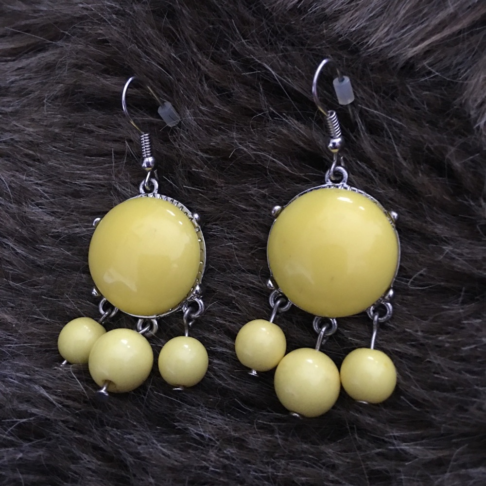 Yellow dangle bead fish hook earrings